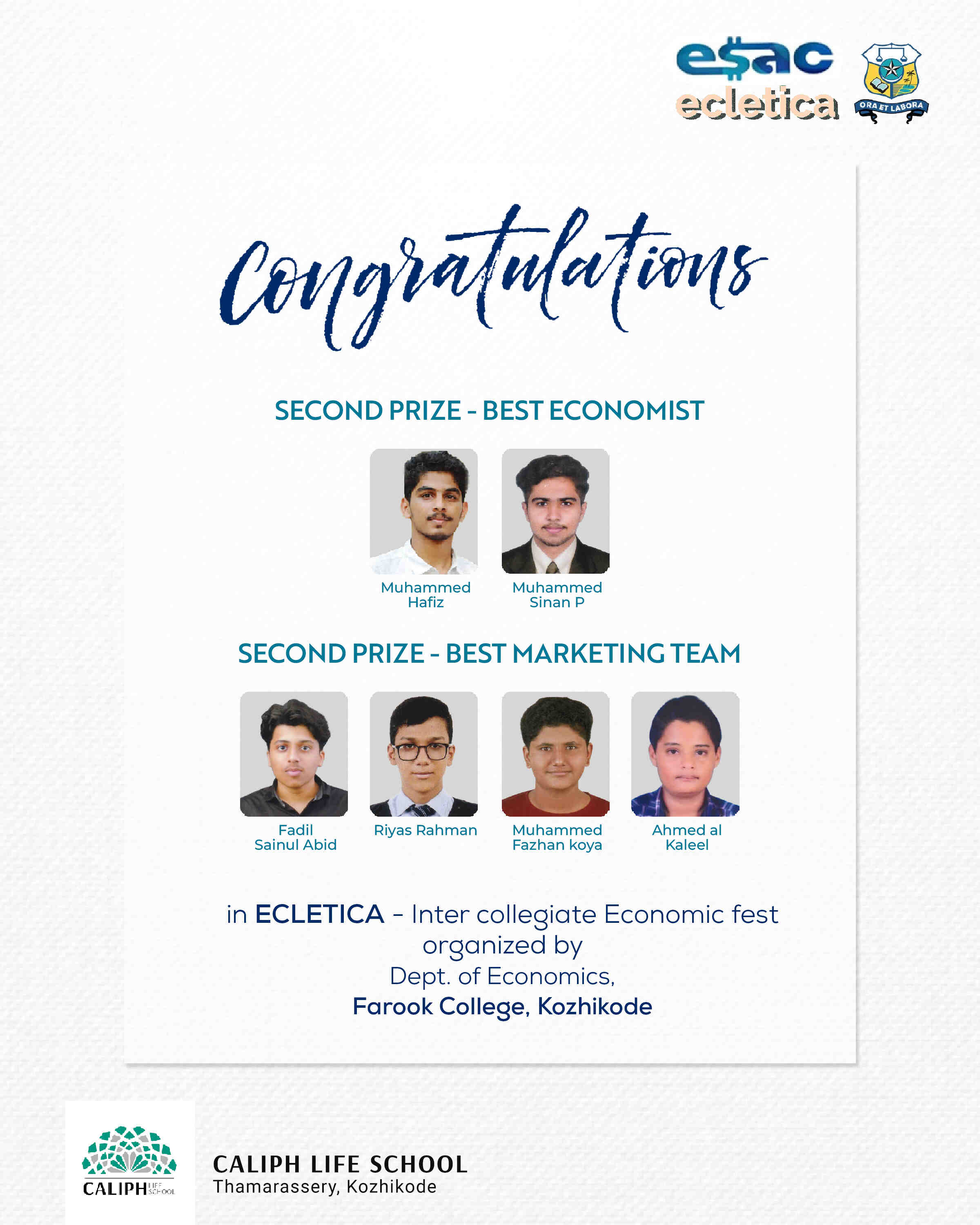 SECOND PRIZE WINNERS IN ECLETICA MANAGEMENT FEST